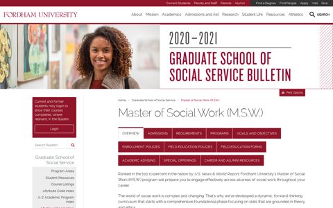 Master of Social Work (M.S.W.) < Fordham University