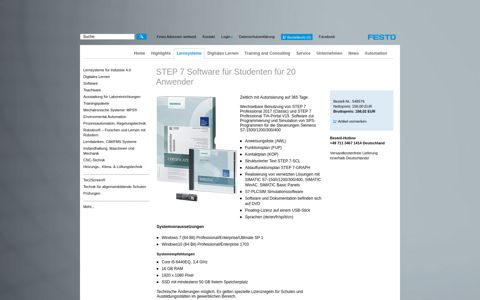STEP 7 Software für Studenten für 20 Anwender - Festo Didactic