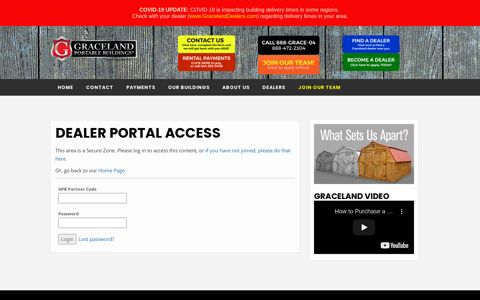Dealer Portal Login - Graceland Portable Buildings