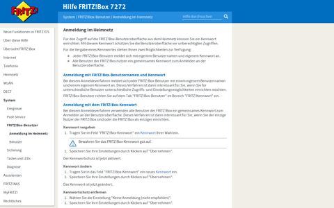 Hilfe FRITZ!Box 7272 - Anmeldung im Heimnetz