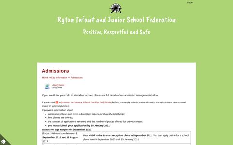 Admissions | Ryton Infant and Junior School Partnership