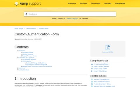 Custom Authentication Form – Kemp Support
