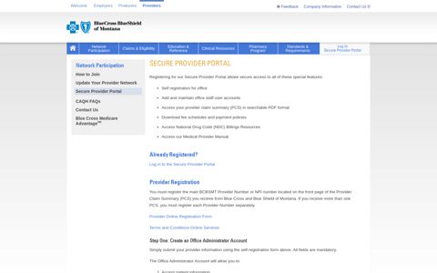 Secure Provider Portal | Blue Cross and Blue Shield of Montana