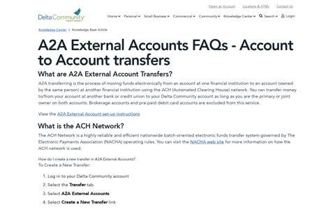 A2A External Accounts FAQs - Account to Account transfers
