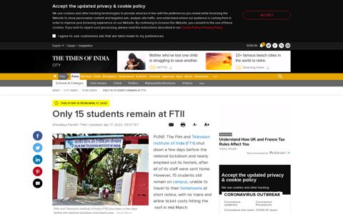 Only 15 students remain at FTII | Pune News - Times of India