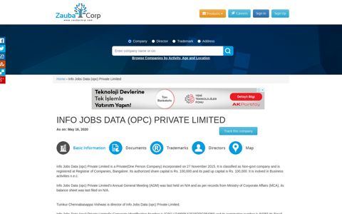 INFO JOBS DATA (OPC) PRIVATE LIMITED - Company ...