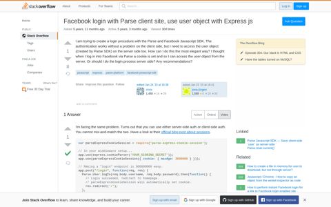 Facebook login with Parse client site, use user object with ...