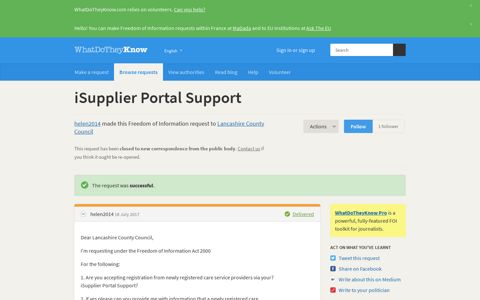 iSupplier Portal Support - a Freedom of Information request to ...