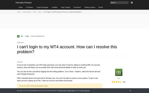 I can't login to my MT4 account. How can I resolve this ...