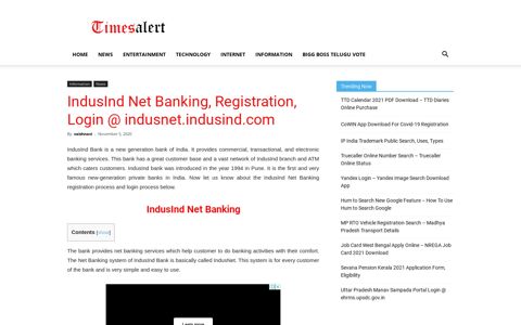 IndusInd Net Banking, Registration, Login @ indusnet ...