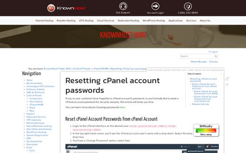 Resetting cPanel account passwords [KnownHost Wiki]