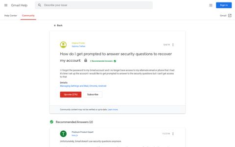 How do I get prompted to answer security questions to recover ...