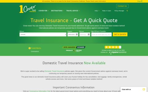 Travel Insurance - Online Quote in Minutes - 1Cover - Award ...