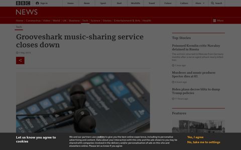 Grooveshark music-sharing service closes down - BBC News