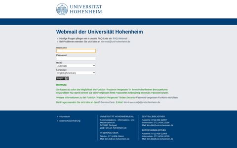 Hohenheim :: Log in - Universität Hohenheim