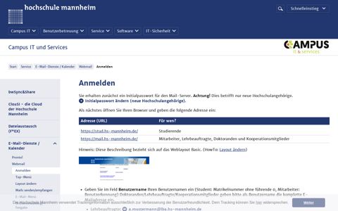 Webmail - Campus IT und Services - Hochschule Mannheim