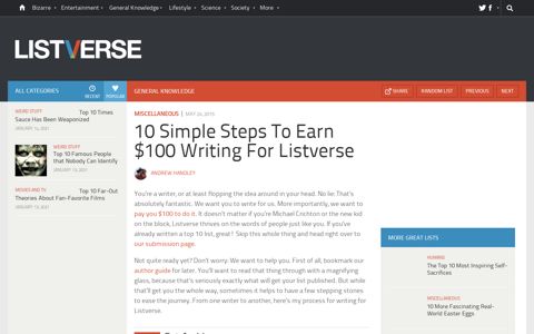 10 Simple Steps To Earn $100 Writing For Listverse - Listverse