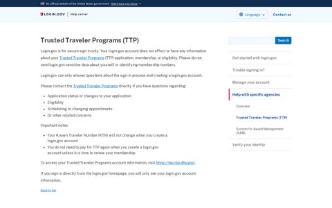 TTP application status - login.gov