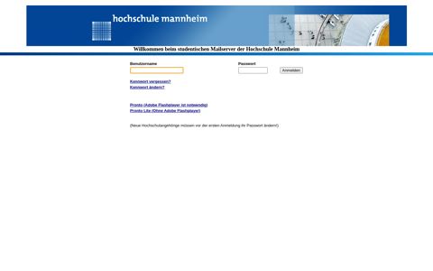 stud.hs-mannheim.de Login page HS-Mannheim