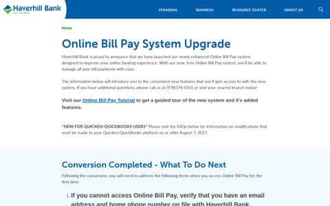 Online Bill Pay System Upgrade | Haverhill Bank