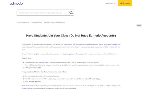Have Students Join Your Class (Do Not Have Edmodo ...