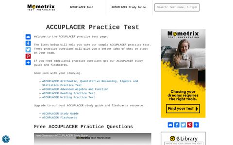 ACCUPLACER Practice Test (2020) 45 ACCUPLACER Test ...