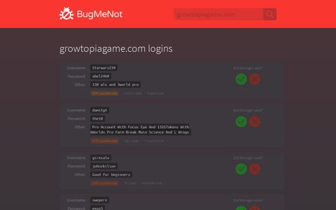 growtopiagame.com logins - BugMeNot