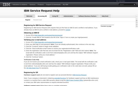Registering for IBM Service Request