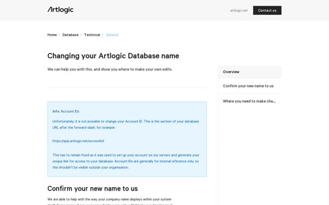 Changing your Artlogic Database name – Artlogic Support