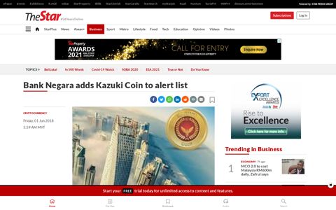 Bank Negara adds Kazuki Coin to alert list | The Star