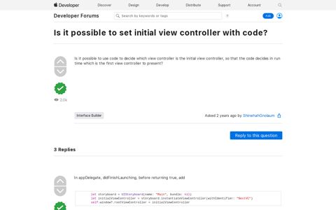 Is it possible to set initial view… | Apple Developer Forums