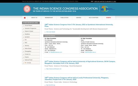 Government of India, Indian Science Congress Association