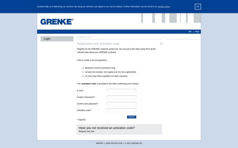 Registration with activation code :: GRENKE Customer Portal
