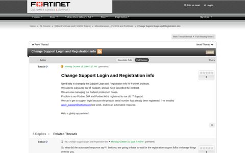 Change Support Login and Registration info - Fortinet Forums