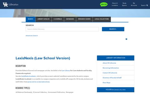 LexisNexis (Law School Version) University of Kentucky ...