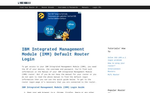 IBM Integrated Management Module (IMM) - Default login IP ...