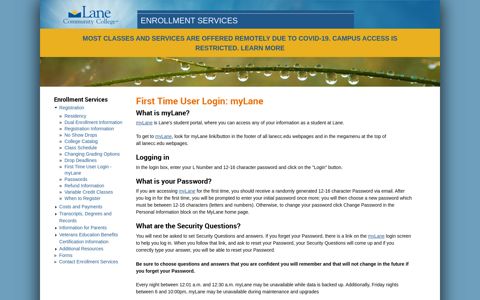 First Time User Login: myLane | Enrollment Services | Lane ...