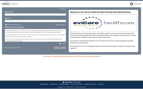 the eviCore healthcare Web Portal (formerly MedSolutions)