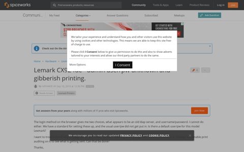 Lemark CX924de - admin user/pw unknown and gibberish ...
