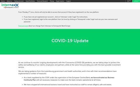 COVID-19 Update | Internaxx - Swissquote