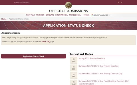 FSU Admissions | Application Status Check - Florida State ...