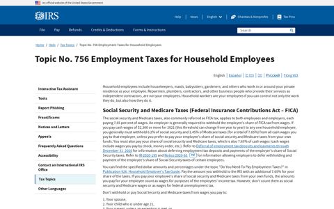 Topic No. 756 Employment Taxes for Household Employees ...