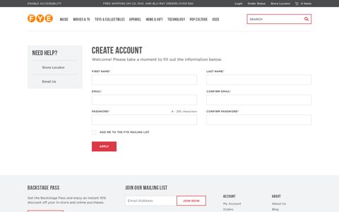 Create Account | FYE