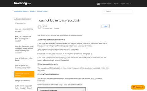 I cannot log in to my account – Investing.com Support