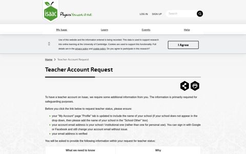 Teacher Account Request — Isaac Physics