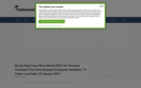 Kerala High Court Recruitment 2021 for Computer Assistant