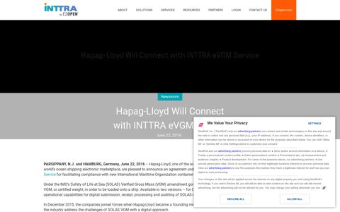 Hapag-Lloyd Will Connect with INTTRA eVGM Service - INTTRA