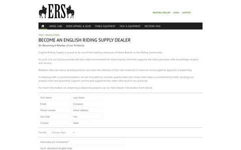 Become a Dealer Login Contact - English Riding Supply