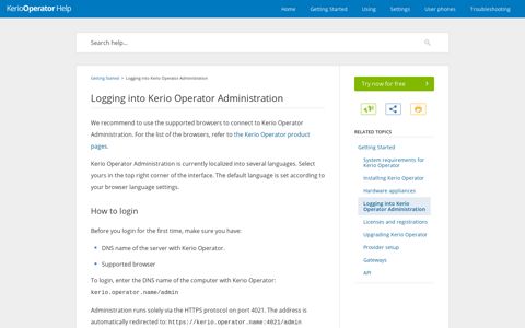 Logging into Kerio Operator Administration - GFI Software