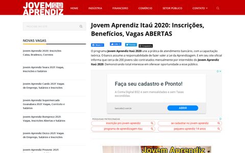 JOVEM APRENDIZ ITAÚ 2020 → Inscrições, Benefícios ...